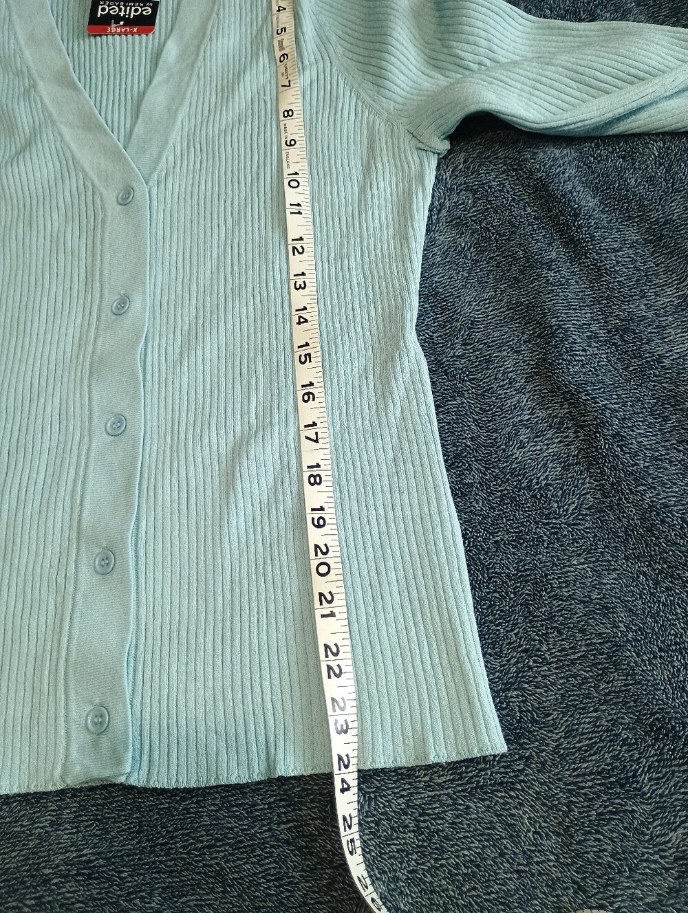 Edited Light Blue Ribbed V-Neck Button Cardigan - Picture 11 of 13